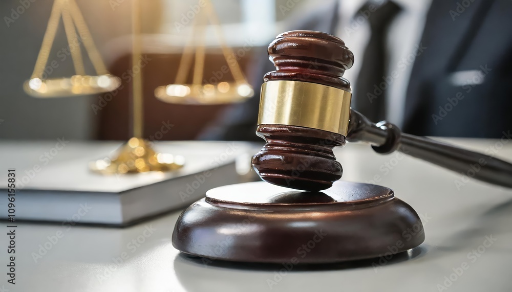 Close-up of a Wooden Gavel Resting on a Judge’s Desk, Representing Justice, Courtroom Trials, Legal Decisions, and Judicial Authority in the Context of Law and Legal Proceedings Close-up of a Wooden Gavel Resting on a Judge’s Desk, Representing Justice, Courtroom Trials, Legal Decisions, and Judicial Authority in the Context of Law and Legal Proceedings