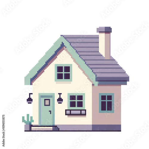 Isometric pixel art house with green frames	
Kategori	
