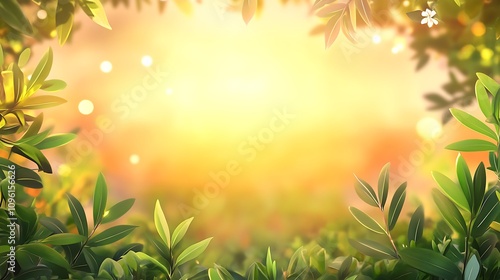 Golden Hour Sunlight Filtering Through Lush Spring Foliage. AI Generated