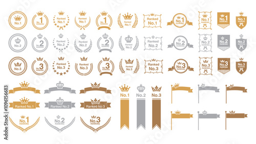Gold, Silver, Bronze Medal Frame Collection: Crown, Ribbon, Laurel, and Star Designs for 1st, 2nd, and 3rd Place Awards. Vector.