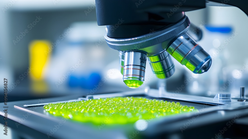 Obraz premium Microscopic view of beneficial bacteria thriving in a healthy environment, symbolizing the importance of microbiome balance in maintaining overall well-being.