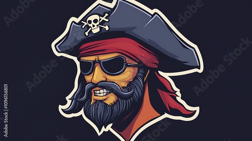 Cool Pirate Captain Vector Illustration: A Gritty Portrait. AI Generated