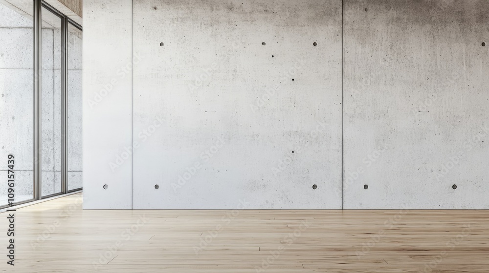 Contemporary Minimalist Interior with Concrete Wall and Wooden Floor Contemporary Minimalist Interior with Concrete Wall and Wooden Floor