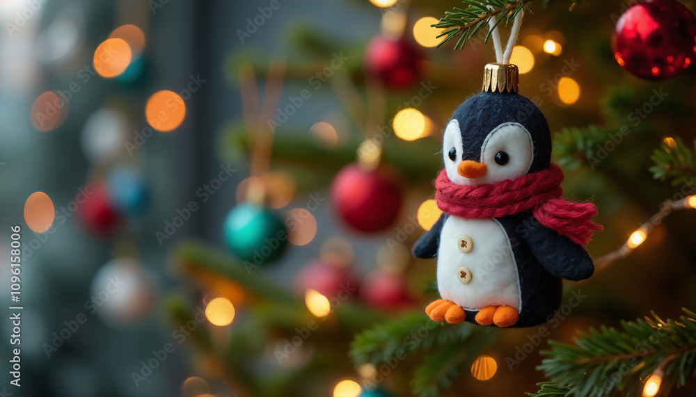 Cute Penguin Ornament on Christmas Tree Cute Penguin Ornament on Christmas Tree