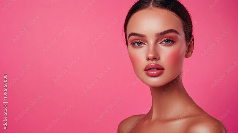Attractive, beautiful and graceful young woman on pink background with copy space area Attractive, beautiful and graceful young woman on pink background with copy space area
