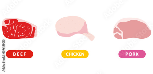 牛鶏豚の生肉イラストセット