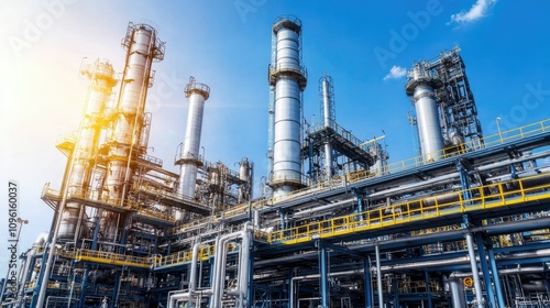 Wallpaper Mural Industrial Facility with Silos and Pipes Under Bright Blue Sky Torontodigital.ca