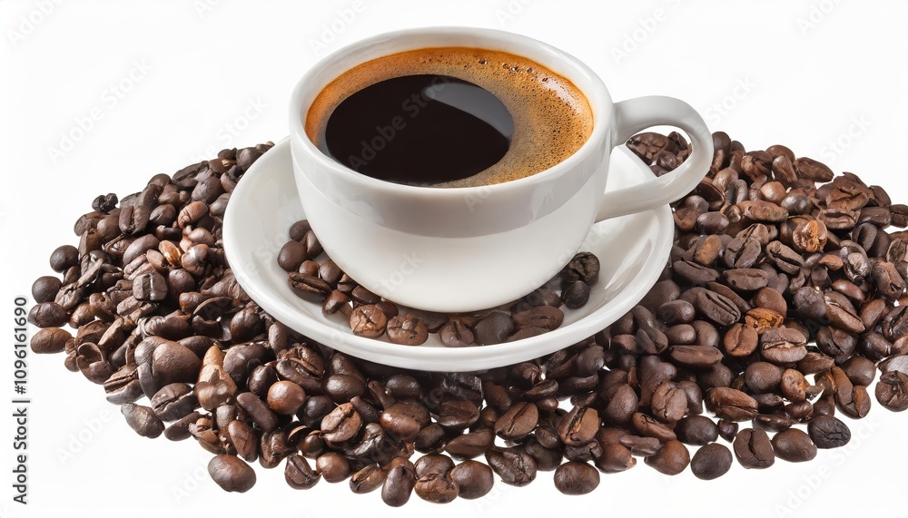 Elegant coffee cup filled with steaming hot black coffee, isolated against a clean white background, showcasing a perfect mug for coffee lovers and beverage branding visuals. Elegant coffee cup filled with steaming hot black coffee, isolated against a clean white background, showcasing a perfect mug for coffee lovers and beverage branding visuals.