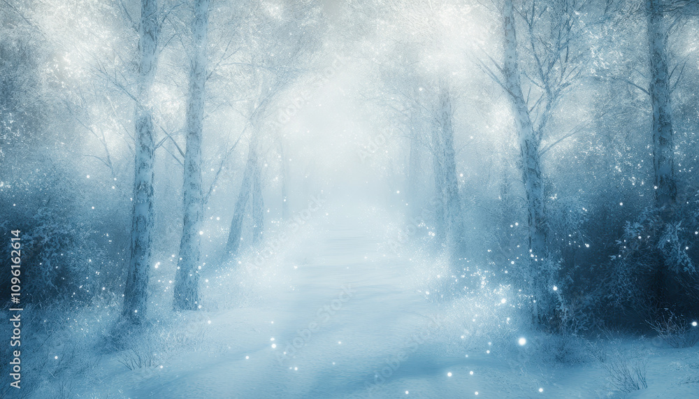 Naklejka premium Winter in the Forest. Background of a Snowy Landscape. Generative AI