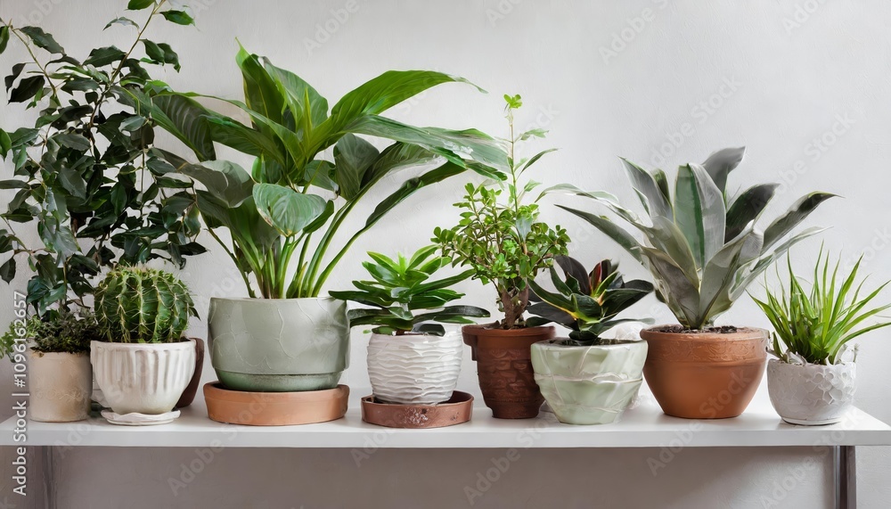 A diverse collection of lush houseplants in stylish ceramic pots with a transparent background, ideal for design projects, presentations, and digital content creation with a natural touch. A diverse collection of lush houseplants in stylish ceramic pots with a transparent background, ideal for design projects, presentations, and digital content creation with a natural touch.