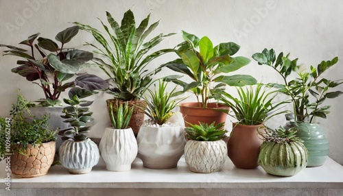 Elegant Collection of Diverse Houseplants Arranged in Stylish Ceramic Pots with Transparent Background, Perfect for Design Projects, Decor Concepts, and Nature-Inspired Creativity