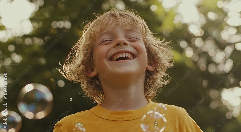 A cute little child with blonde hair and blue eyes, wearing yellow , laughing joyfully while playing in the park on a sunny day A cute little child with blonde hair and blue eyes, wearing yellow , laughing joyfully while playing in the park on a sunny day