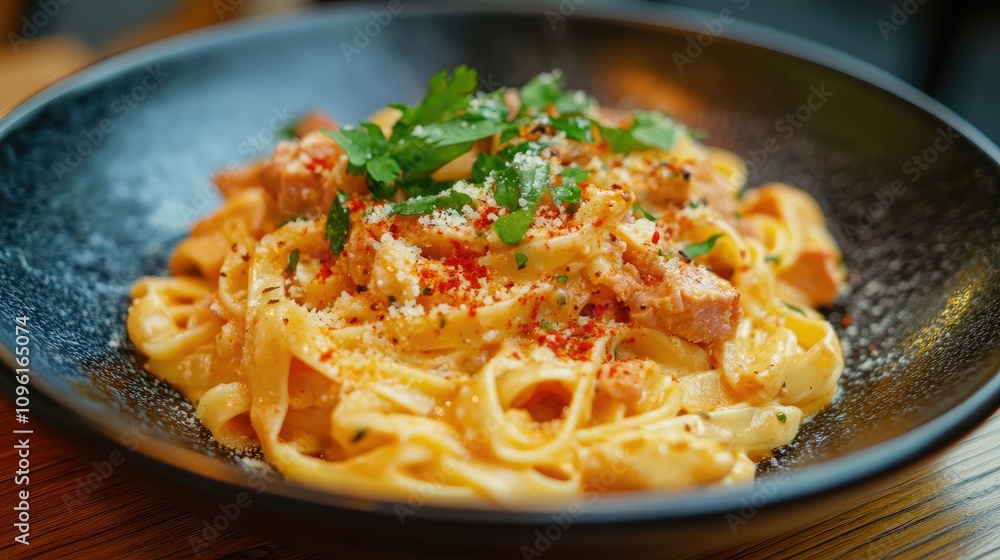Delicious Creamy Fettuccine Pasta Dish with Fresh Ingredients Delicious Creamy Fettuccine Pasta Dish with Fresh Ingredients