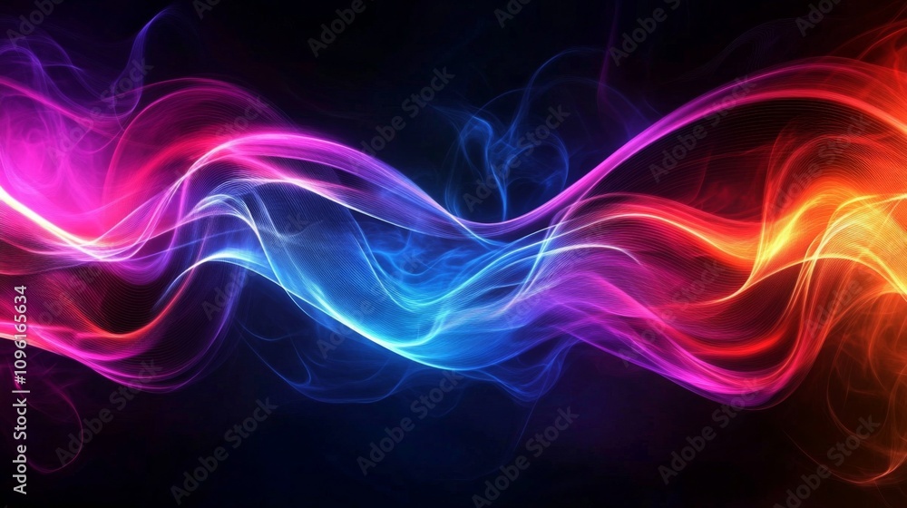 Vibrant Abstract Digital Art with Wave-like Pattern on Dark Background in Pink, Blue, and Orange - Dynamic Movement Concept Vibrant Abstract Digital Art with Wave-like Pattern on Dark Background in Pink, Blue, and Orange - Dynamic Movement Concept