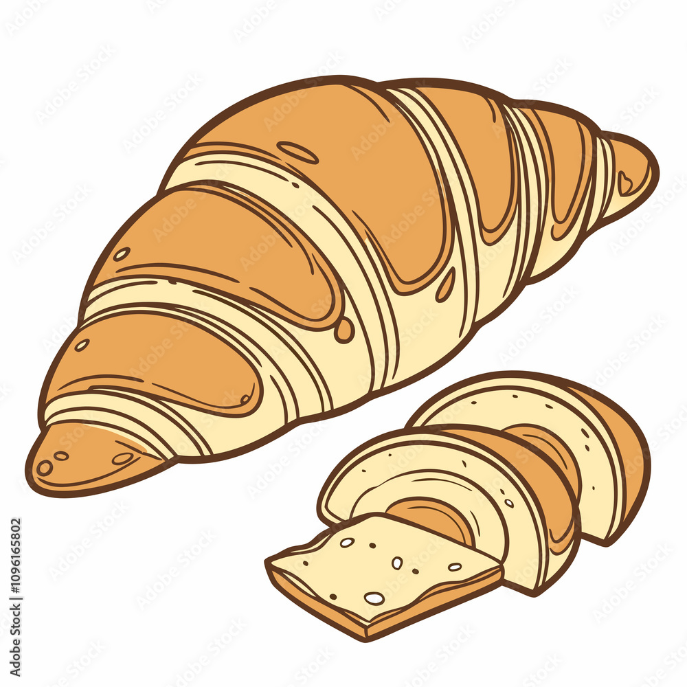 A golden croissant resting on a white plate against a clean white background. A golden croissant resting on a white plate against a clean white background.