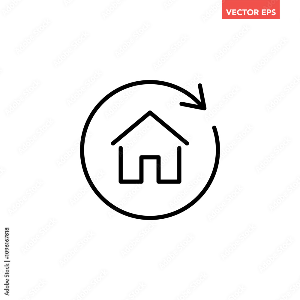 Single black house renovation line icon, simple update home with arrow flat design pictogram vector for app logo ads web webpage button ui ux interface elements isolated on white background Single black house renovation line icon, simple update home with arrow flat design pictogram vector for app logo ads web webpage button ui ux interface elements isolated on white background