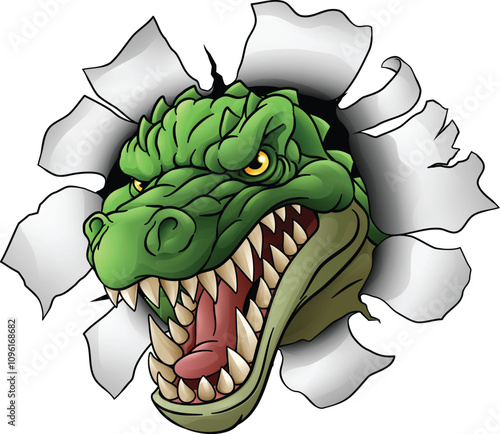 A crocodile, dinosaur or alligator lizard mean angry cartoon sports mascot