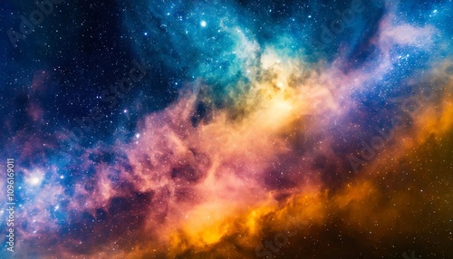 Vibrant Cosmic Nebula Displaying a Multicolored Galaxy Cloud Amid a Starry Night Sky, Showcasing the Wonders of the Universe, Astronomy, and Space Exploration in a Stunning Visual