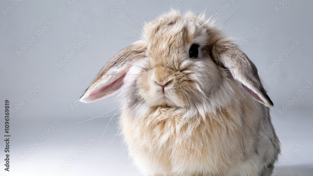 a fluffy rabbit with long ears and a gentle expression against an isolated white background a fluffy rabbit with long ears and a gentle expression against an isolated white background