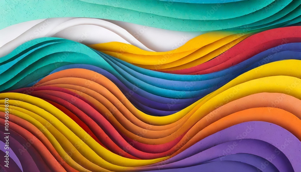 Vibrant and dynamic wavy background in a stylish paper cut design featuring overlapping colorful layers for modern artistic projects, presentations, or creative graphic design use. Vibrant and dynamic wavy background in a stylish paper cut design featuring overlapping colorful layers for modern artistic projects, presentations, or creative graphic design use.