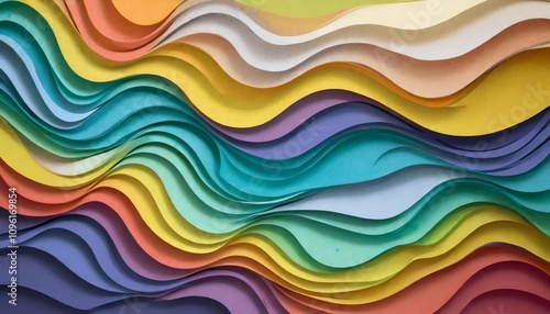 Colorful Wavy Background in Paper Cut Style - Abstract D Layered Design with Vibrant Gradient Colors for Creative Projects, Websites, Posters, or Digital Media Graphics