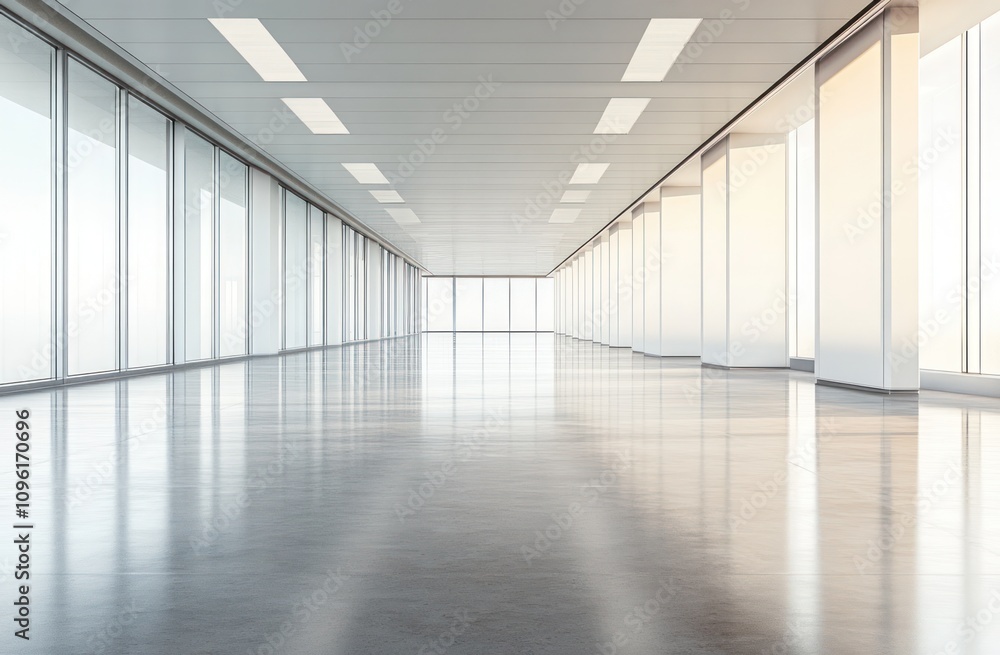 A spacious, modern interior with large windows and polished floors, ideal for offices or events. A spacious, modern interior with large windows and polished floors, ideal for offices or events.