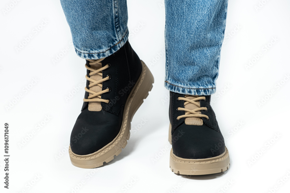 Womens boots, trendy winter shoes, isolate close-up. Womens boots, trendy winter shoes, isolate close-up.