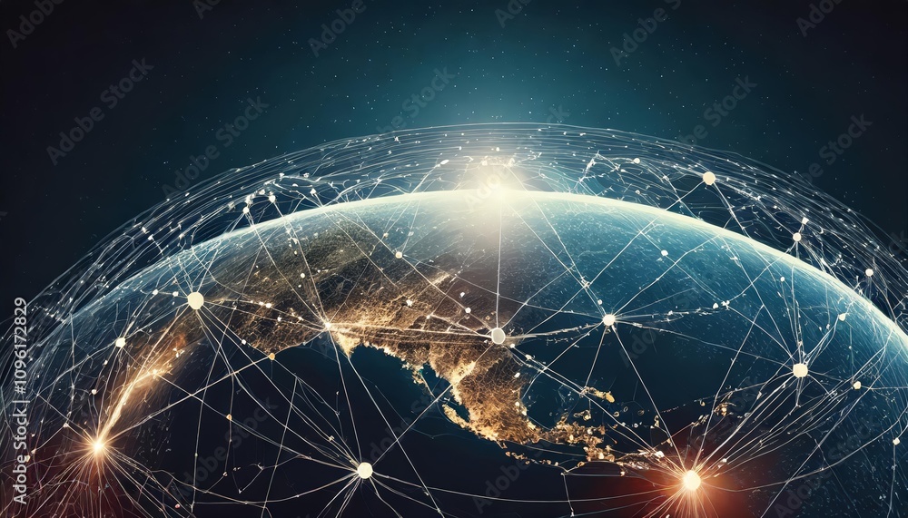Global Network Visualization: Futuristic Connection Lines and Circles Around Earths Surface Representing Advanced Communication, Digital Data Flow, and Technological Innovation Backdrop Global Network Visualization: Futuristic Connection Lines and Circles Around Earths Surface Representing Advanced Communication, Digital Data Flow, and Technological Innovation Backdrop