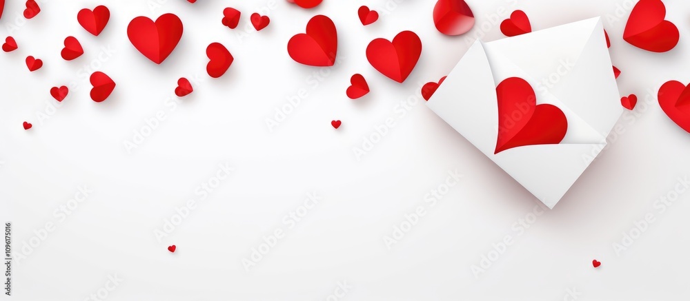 Valentine's Day greeting card design with red hearts and envelopes on white background featuring space for personalized messages Valentine's Day greeting card design with red hearts and envelopes on white background featuring space for personalized messages