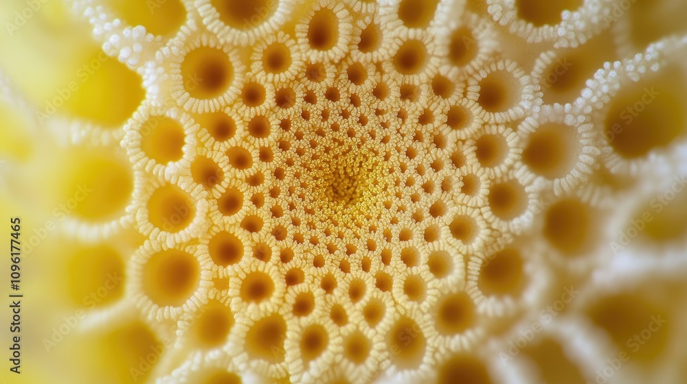 Intricate Close-up of Yellow Tansy Flower Tanacetum vulgare Under Microscope Revealing Detailed Patterns at 8mm Width Intricate Close-up of Yellow Tansy Flower Tanacetum vulgare Under Microscope Revealing Detailed Patterns at 8mm Width