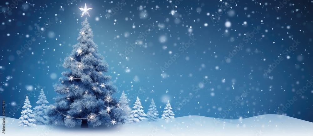 Serene Christmas Tree Scene with Snowflakes and Relaxing Text on a Tranquil Blue Background for Holiday Cheer Serene Christmas Tree Scene with Snowflakes and Relaxing Text on a Tranquil Blue Background for Holiday Cheer