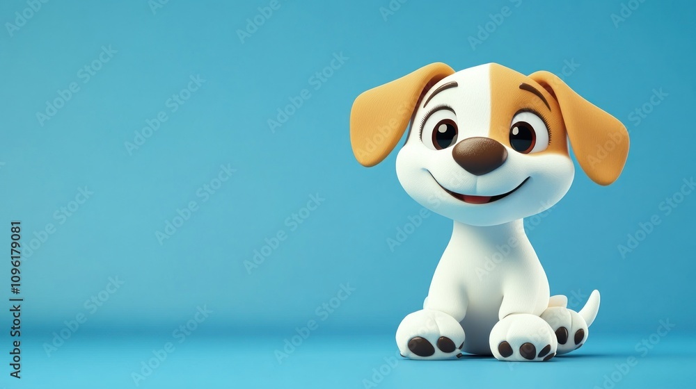 Cute Cartoon Puppy Sitting on a Blue Background