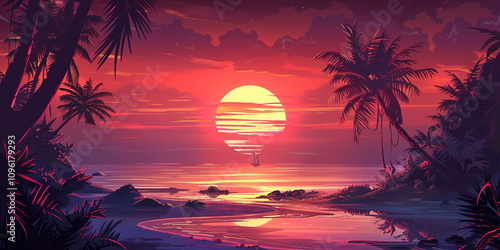 Tranquil Beach Sunset with Vibrant Colors
