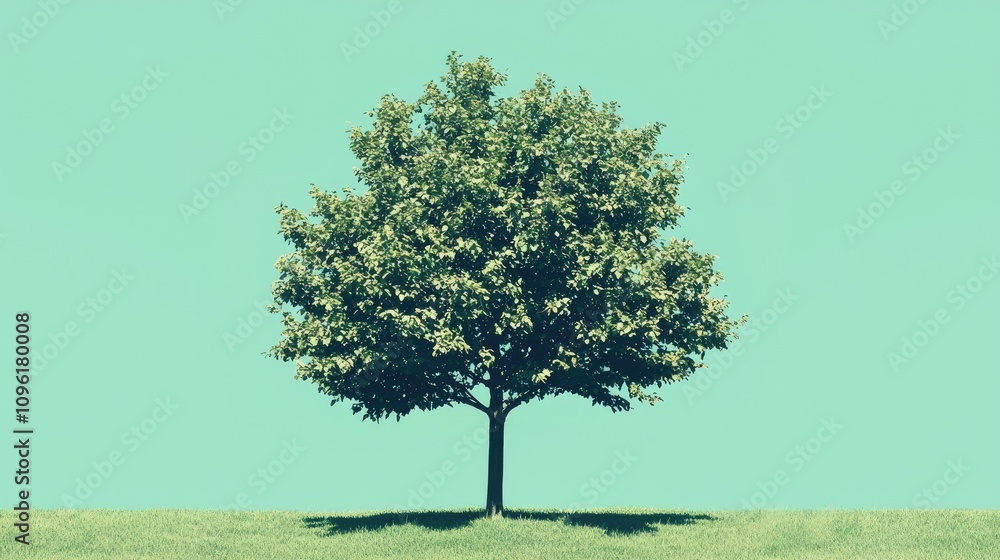 Solitary Deciduous Tree on a Pastel Green Background