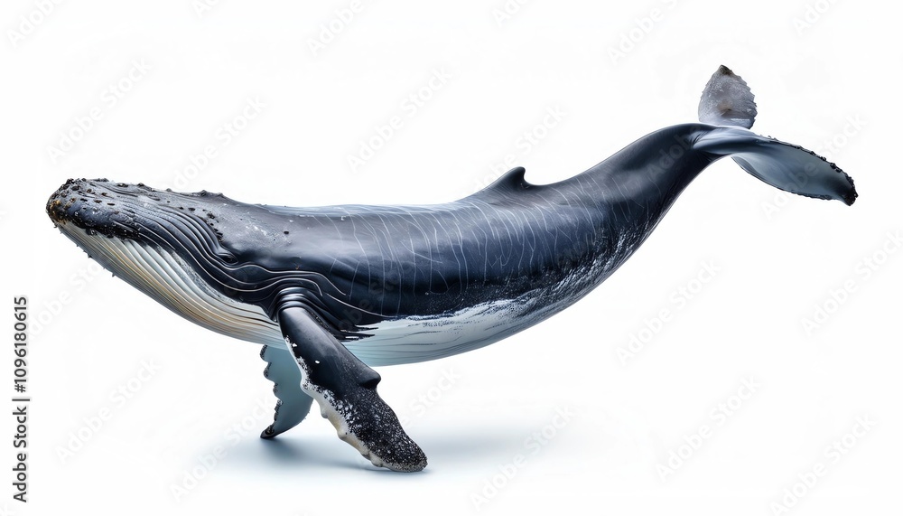 Fototapeta premium A majestic humpback whale (Megaptera novaeangliae) isolated on white background