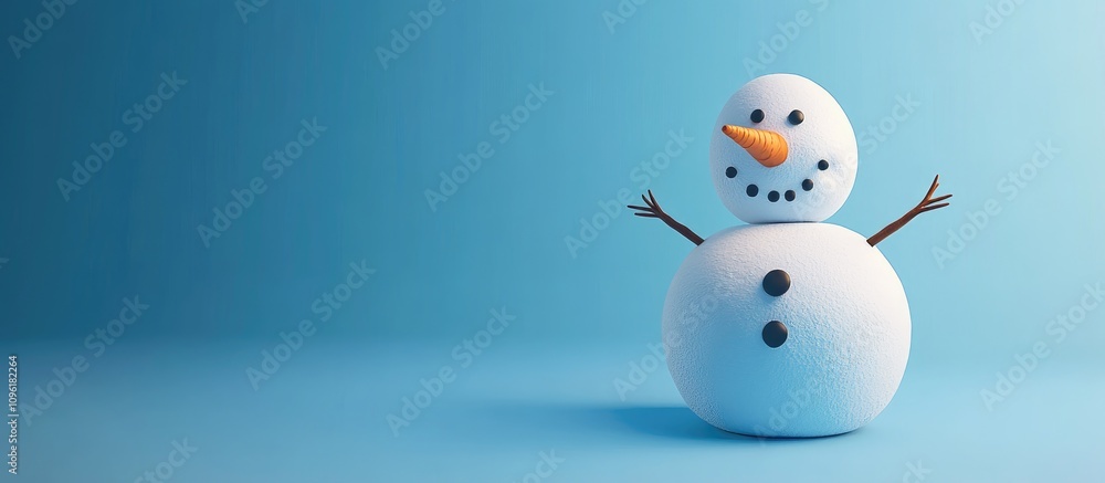 Cheerful snowman with a bright orange carrot nose and playful smile on a soothing blue background celebrating winter joy Cheerful snowman with a bright orange carrot nose and playful smile on a soothing blue background celebrating winter joy