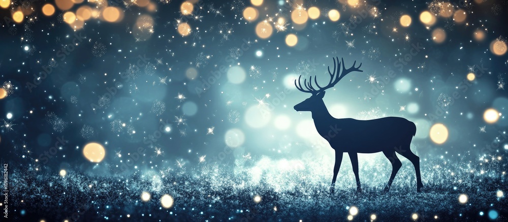 Enchanting Christmas scene with silhouette deer and glowing lights creating a magical nighttime backdrop for festive occasions Enchanting Christmas scene with silhouette deer and glowing lights creating a magical nighttime backdrop for festive occasions