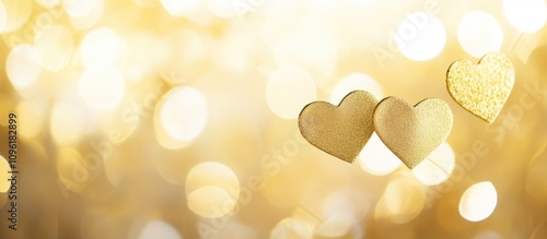 Golden heart shapes on a shimmering abstract background create a romantic atmosphere perfect for celebrations of love and affection. photo