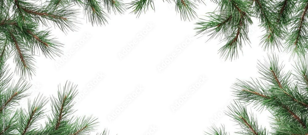 Christmas pine branches decorative frame on white background perfect for holiday greeting cards and seasonal design themes Christmas pine branches decorative frame on white background perfect for holiday greeting cards and seasonal design themes