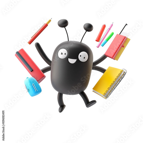 Fun and Creative Character Surrounded by School Supplies for Learning