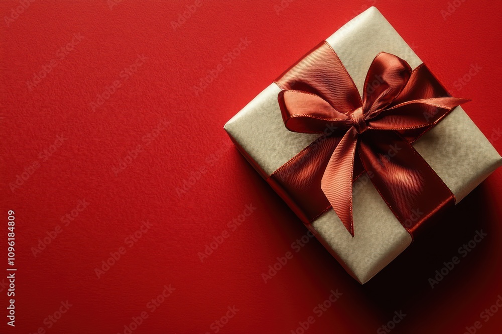 A stylishly wrapped gift with a rustic twine ribbon, placed on a deep red background. A stylishly wrapped gift with a rustic twine ribbon, placed on a deep red background.