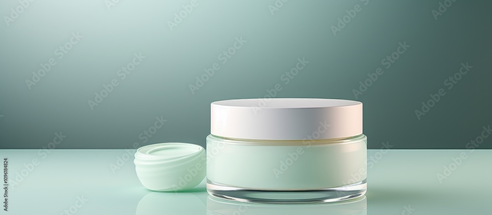 Luxurious moisturizer jar against a mint background showcasing anti-aging skincare lotion and lifting emulsion in elegant cosmetic branding. Luxurious moisturizer jar against a mint background showcasing anti-aging skincare lotion and lifting emulsion in elegant cosmetic branding.