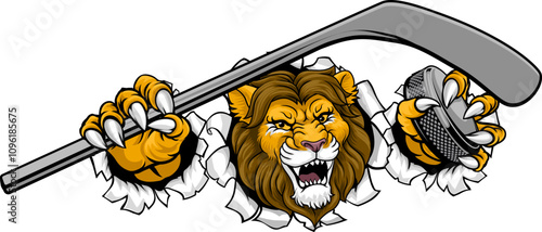 A lion ice hockey team cartoon animal sports mascot