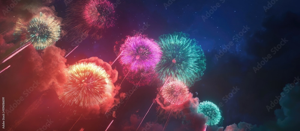 Obraz premium Vibrant fireworks illuminating the night sky in a stunning display of color and light