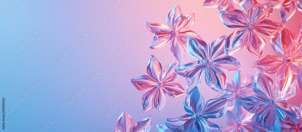 Obraz premium Illuminated glass snowflakes on a gradient background with space for text Perfect for minimalist Christmas designs and festive decorations