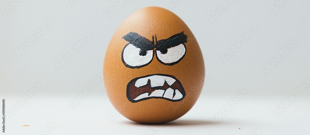 Angry brown egg with face paint displayed on a white background showcasing a humorous and playful concept for creative projects Angry brown egg with face paint displayed on a white background showcasing a humorous and playful concept for creative projects