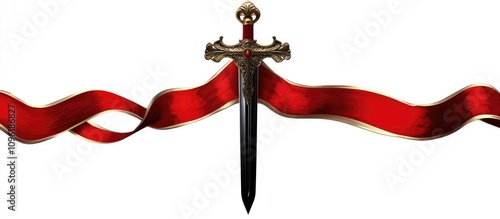 St George's ribbon with a sword symbolizing victory on a white background representing honor and remembrance. photo