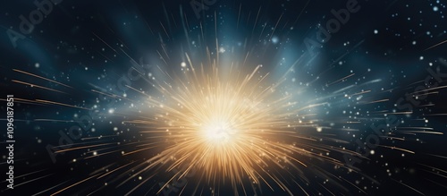 Vibrant fireworks display illuminating the night sky with radiant beams creating an abstract burst of light and color.