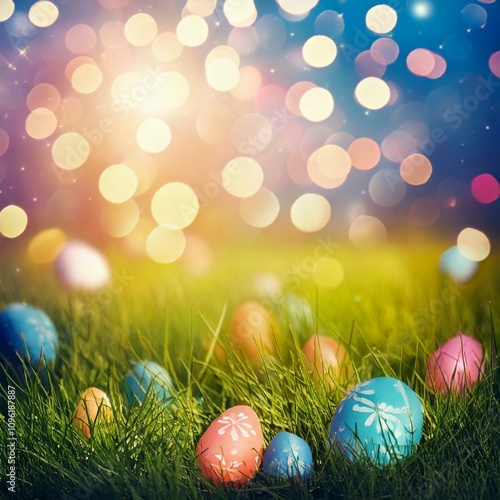 Obraz na płótnie easter eggs on green grass for an egg hunt w salonie