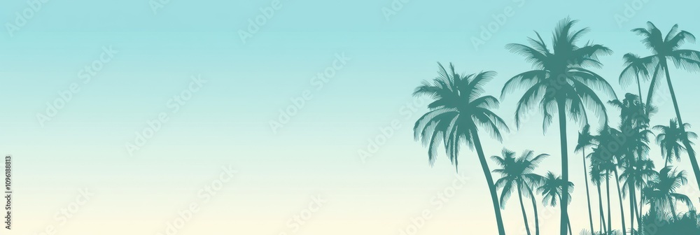 A serene beach scene with silhouetted palm trees against a gradient sky. A serene beach scene with silhouetted palm trees against a gradient sky.